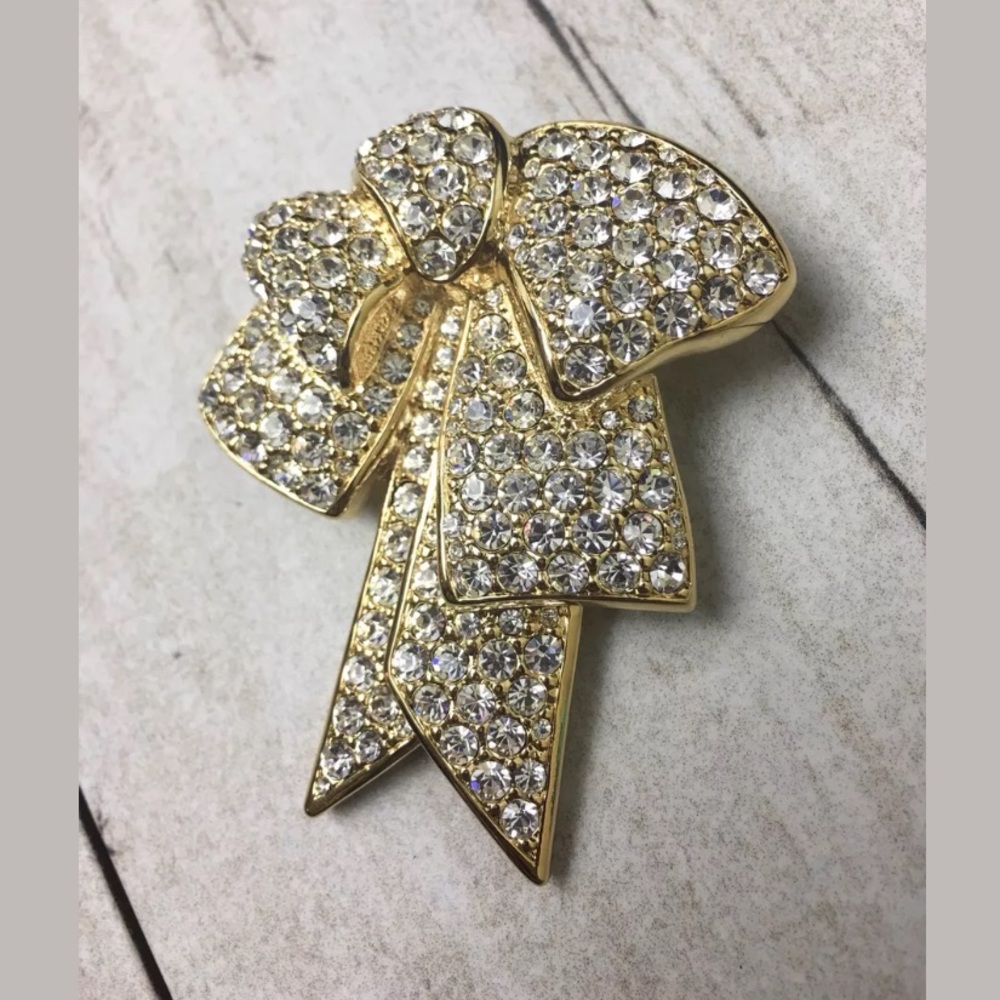 Vintage Nolan Miller Crystal Bow Pin Brooch